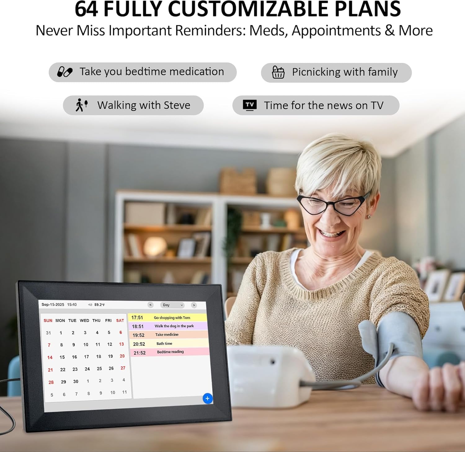 Digital Calendar 10.1-Inch Day Clock for Seniors Medication Alarm