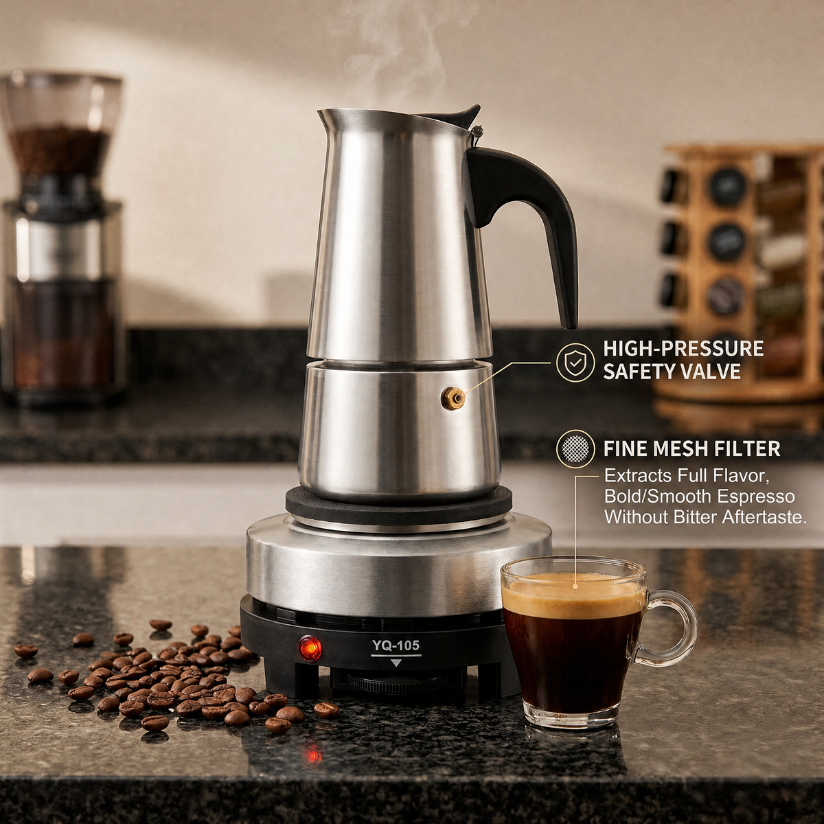 Stainless Steel Percolator Coffee Maker - Electric Stovetop Coffee Pot