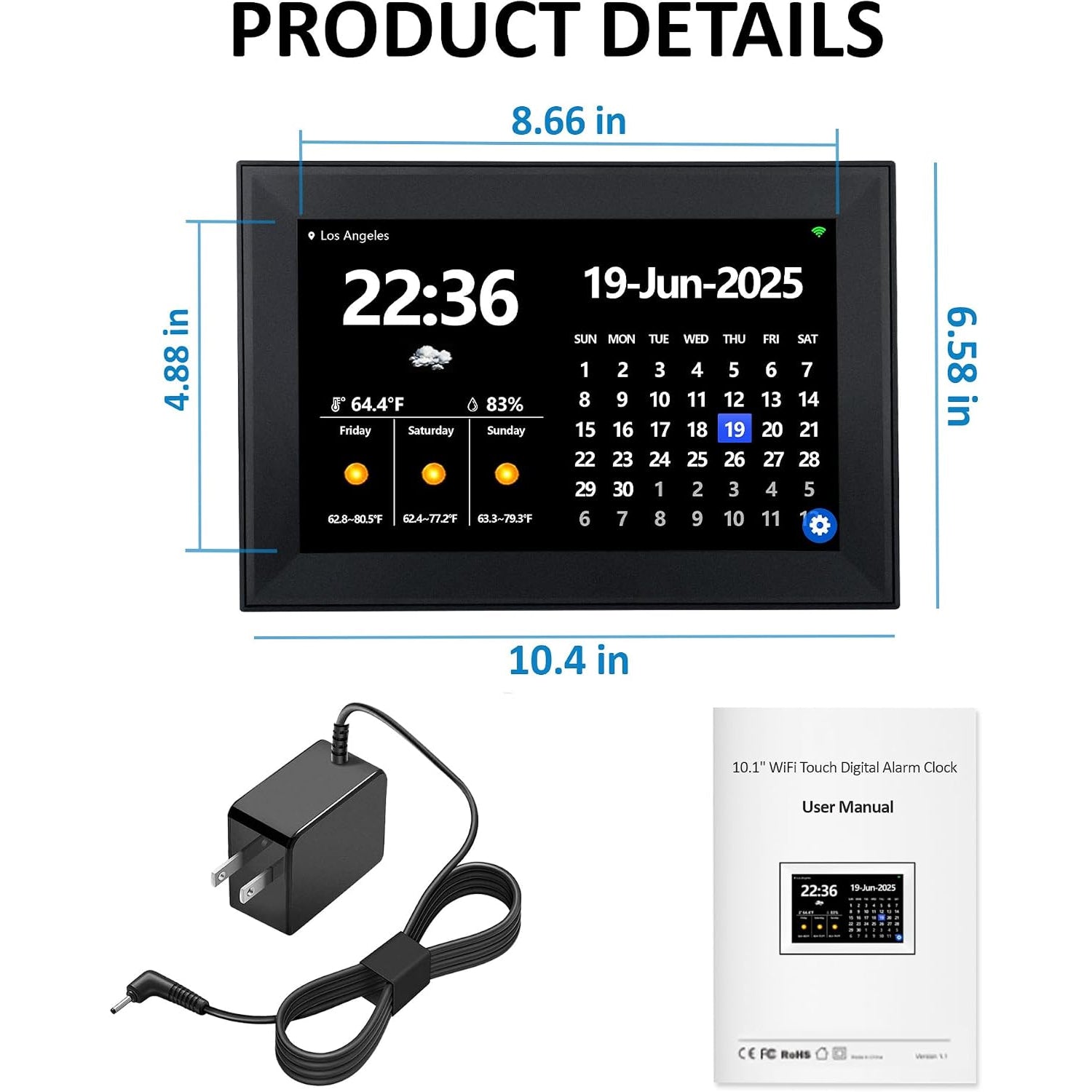 Digital Calendar 10.1-Inch Day Clock for Seniors Medication Alarm