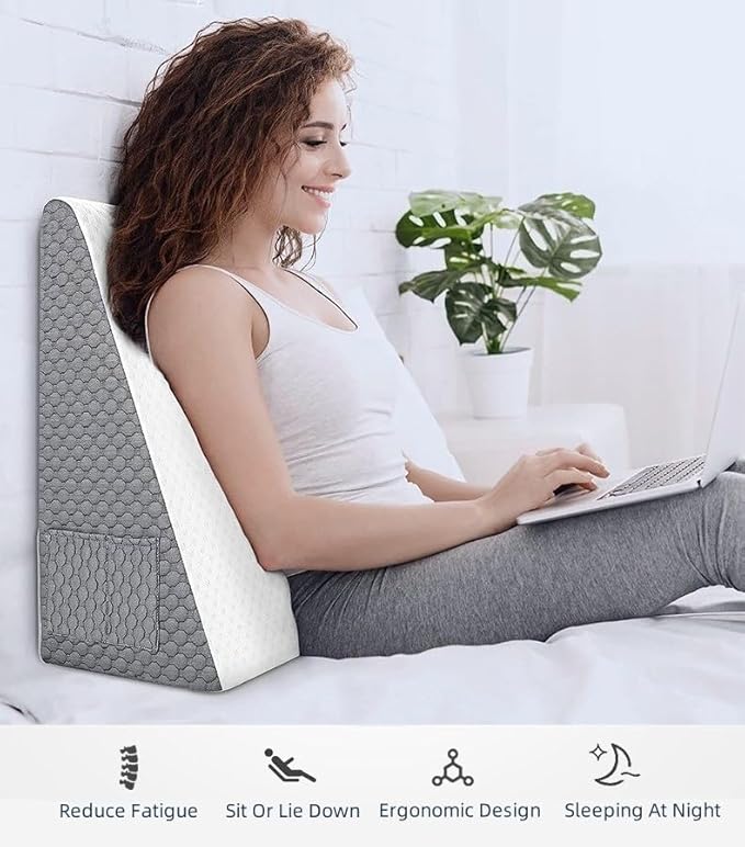 LeanHavi 4-in-1 Orthopedic Wedge Pillow with Dual-Layer Memory Foam, Breathable Quilted Cover and Integrated Storage Pockets