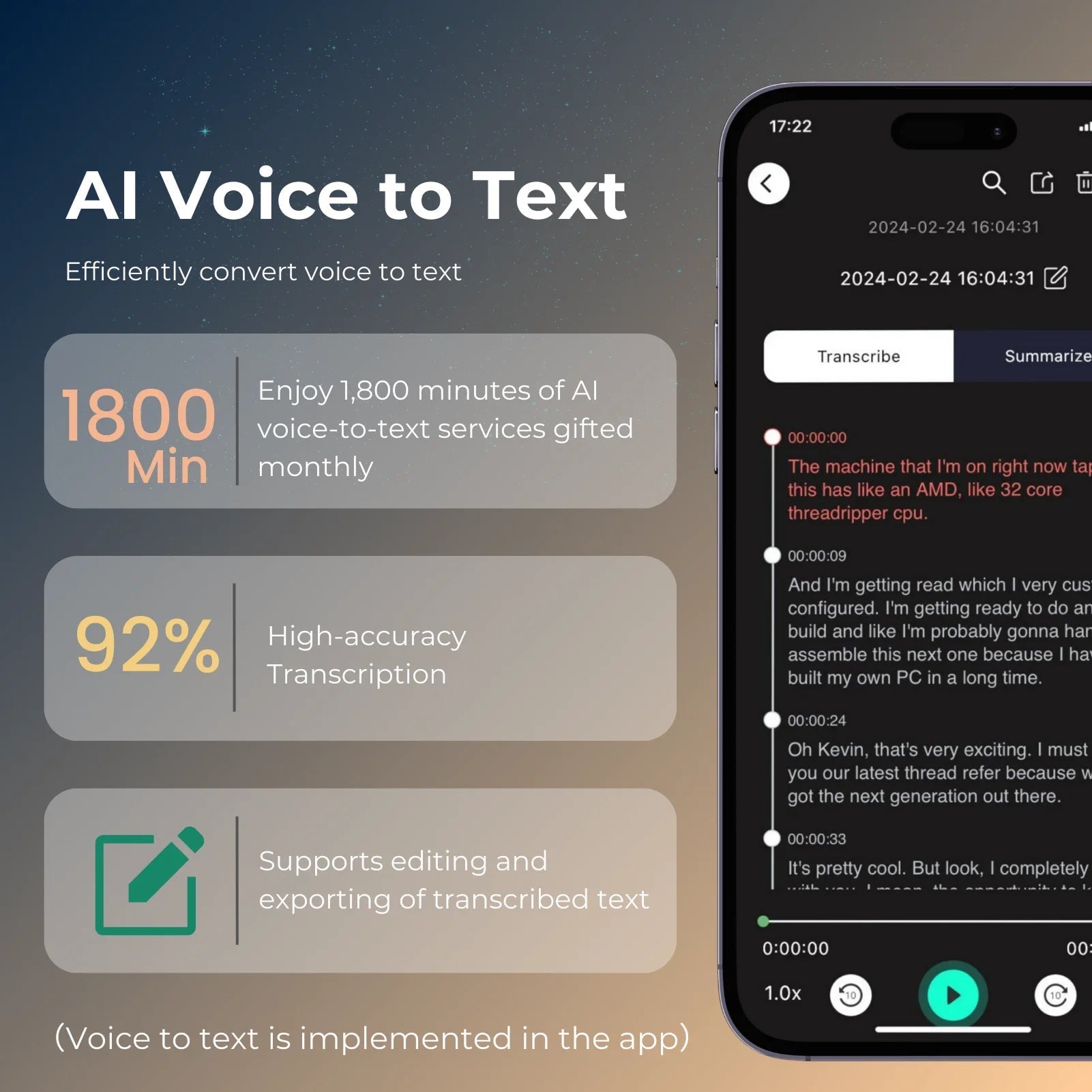 AI Voice Recorder 102 Language Transcription Speech-to-Text Transcriber