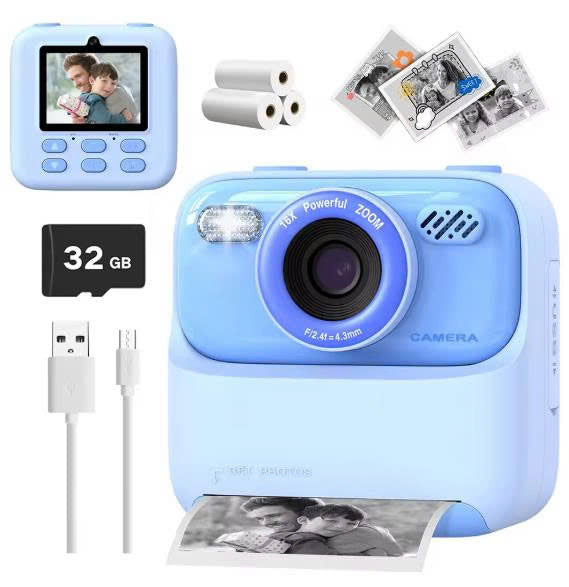 TinyFizo Kids Instant Print Camera Zero-Ink Thermal Dual Selfie Cam with 32GB Card