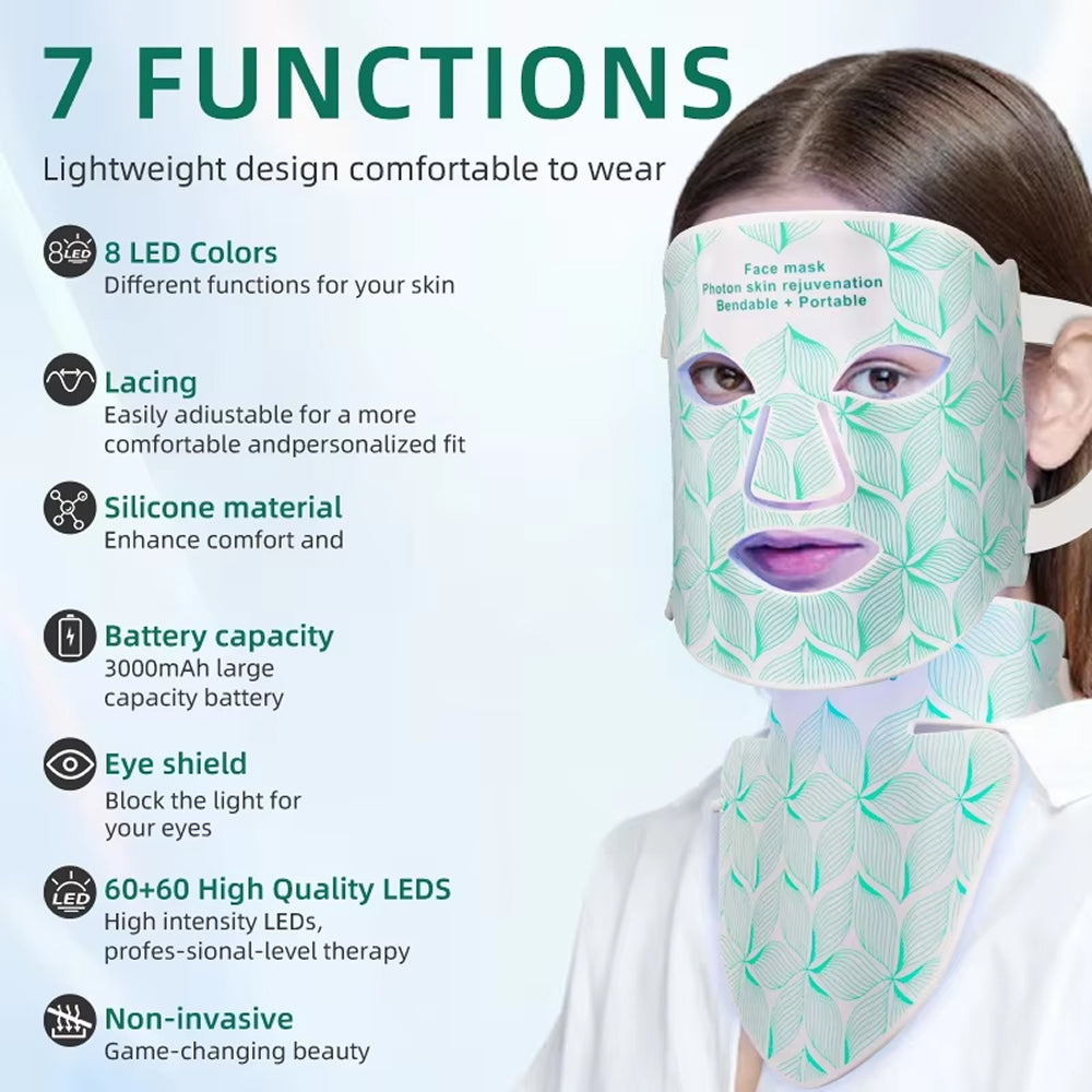 FaciRuby 8-Color LED Red Light Therapy Mask for Face and Neck