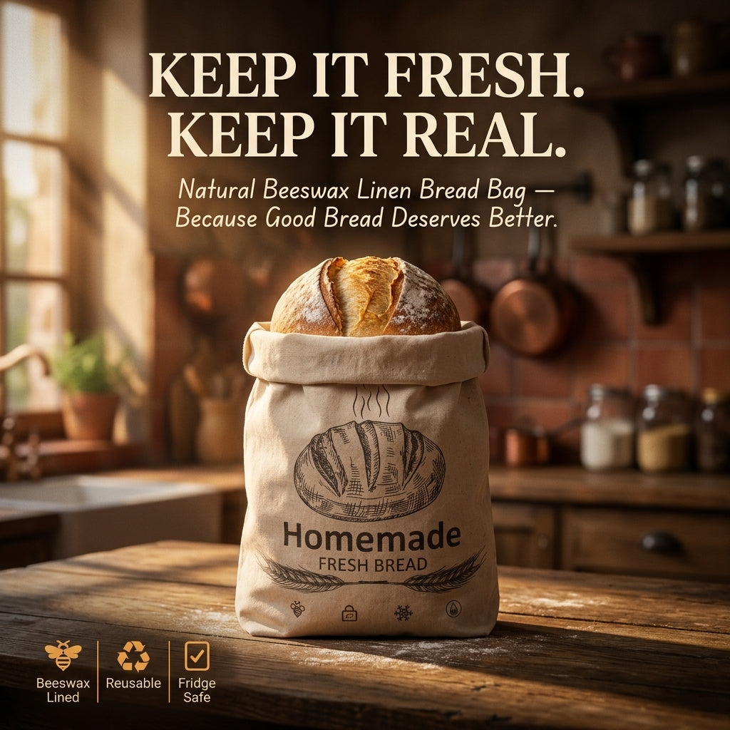 BeeBredix Beeswax Bread Bag Linen 17x12.6in Keeps Fresh 7 Days Freezer-Safe Reusable