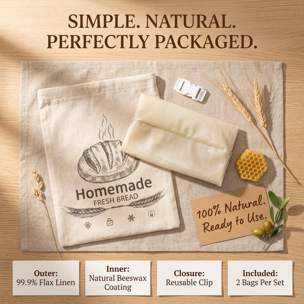 BeeBredix Beeswax Bread Bag Linen 17x12.6in Keeps Fresh 7 Days Freezer-Safe Reusable