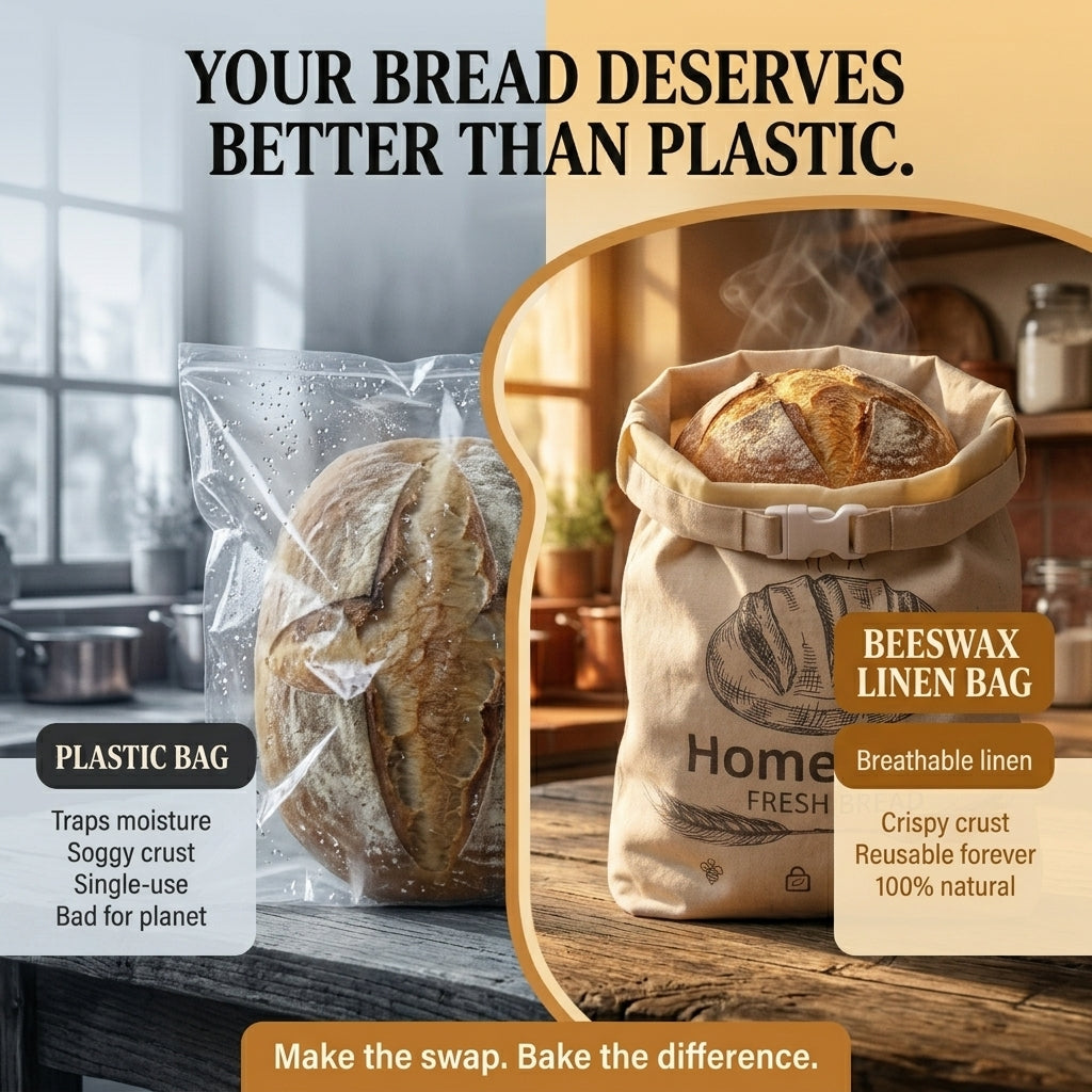 BeeBredix Beeswax Bread Bag Linen 17x12.6in Keeps Fresh 7 Days Freezer-Safe Reusable