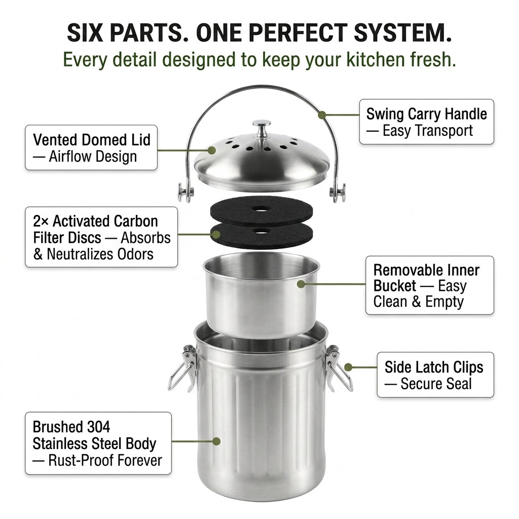 CopixKit Countertop Compost Bin Stainless Steel with Odor Filter