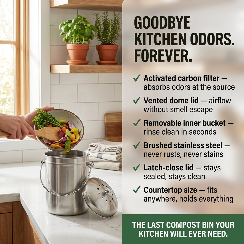 CopixKit Countertop Compost Bin Stainless Steel with Odor Filter