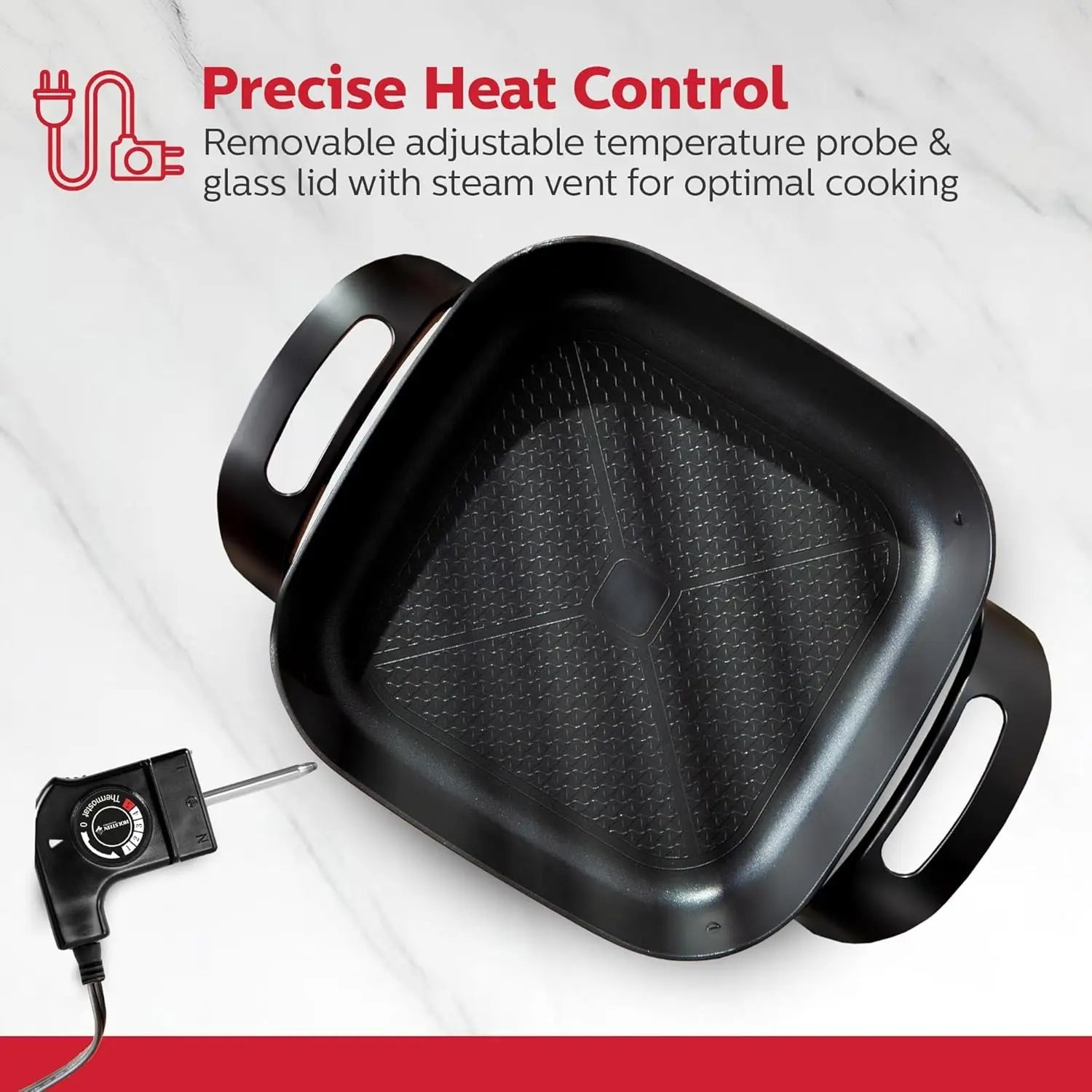 EltroPix 1400W Electric Skillet with Non-Stick Surface