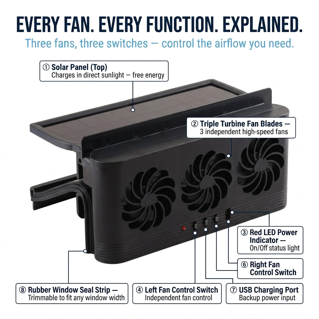 PiepelMos Triple Solar Car Fan Ventilation System