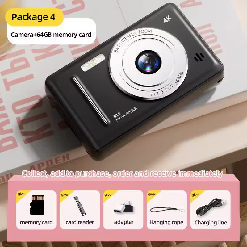 CamTipco 50MP Digital Camera 4K UHD 8X Zoom Compact Vlogging Cam with Anti-Shake