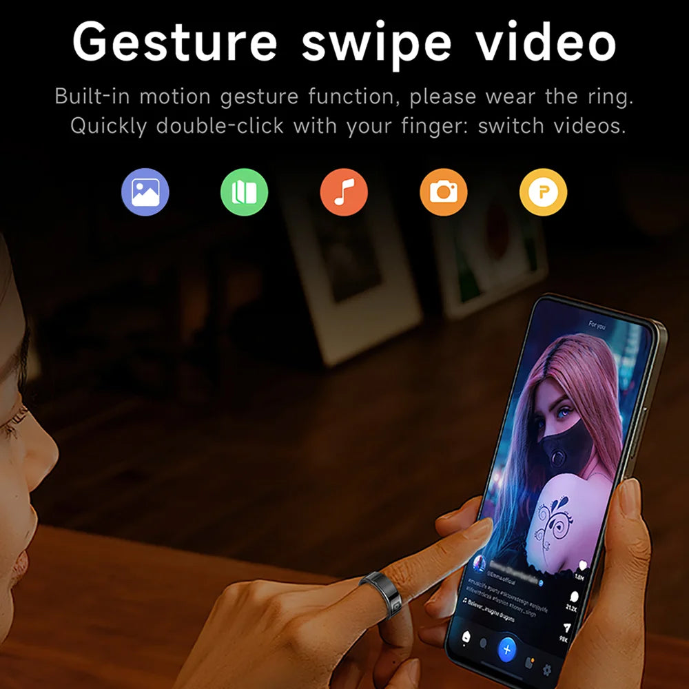 SmaxPino Smart Ring with 24/7 Heart Rate Monitoring, Gesture Control Display, 5ATM Waterproofing and GPS Sport Tracking
