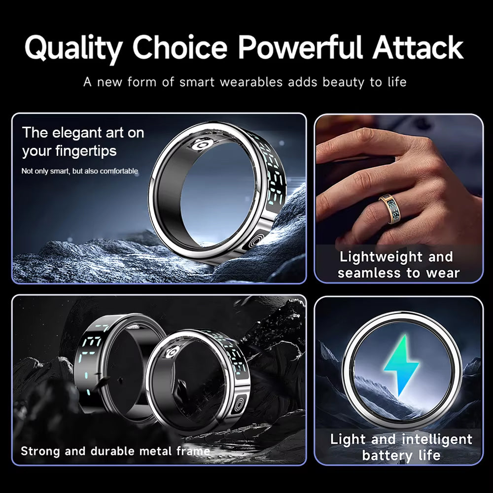 SmaxPino Smart Ring with 24/7 Heart Rate Monitoring, Gesture Control Display, 5ATM Waterproofing and GPS Sport Tracking