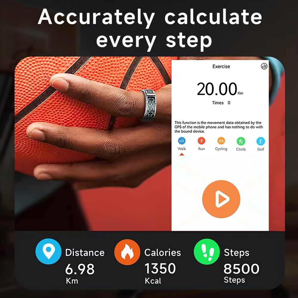 SmaxPino Smart Ring with 24/7 Heart Rate Monitoring, Gesture Control Display, 5ATM Waterproofing and GPS Sport Tracking