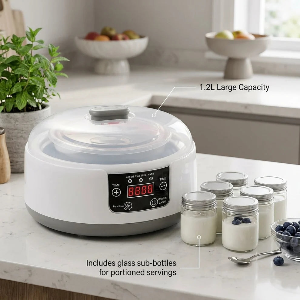 Yogurt Maker Machine - Electric Yogurt Machine with Temperature Control and Glass Jars