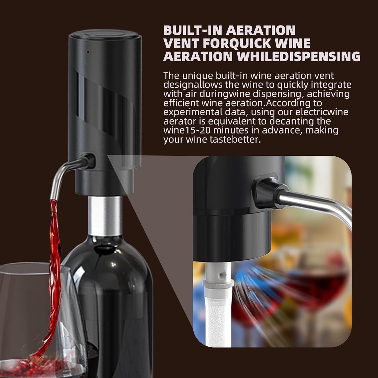 AciWemi Electric Wine Aerator and Pourer with USB Type-C Charging, Instant 20-Minute Decanting Effect and 30-Bottle Battery Life