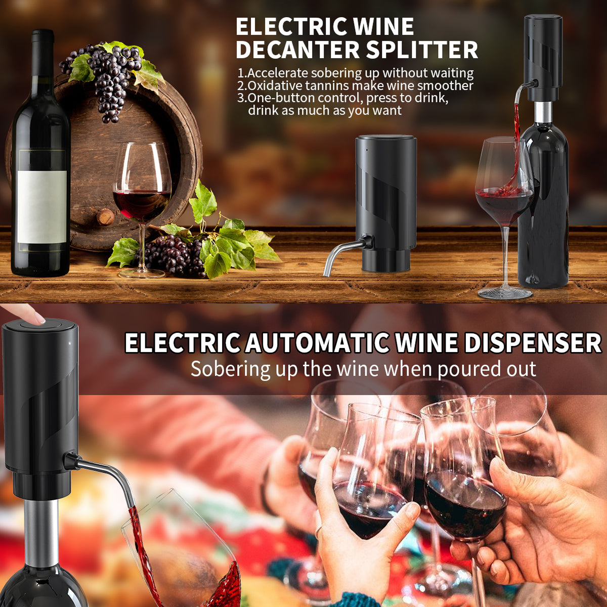 AciWemi Electric Wine Aerator and Pourer with USB Type-C Charging, Instant 20-Minute Decanting Effect and 30-Bottle Battery Life