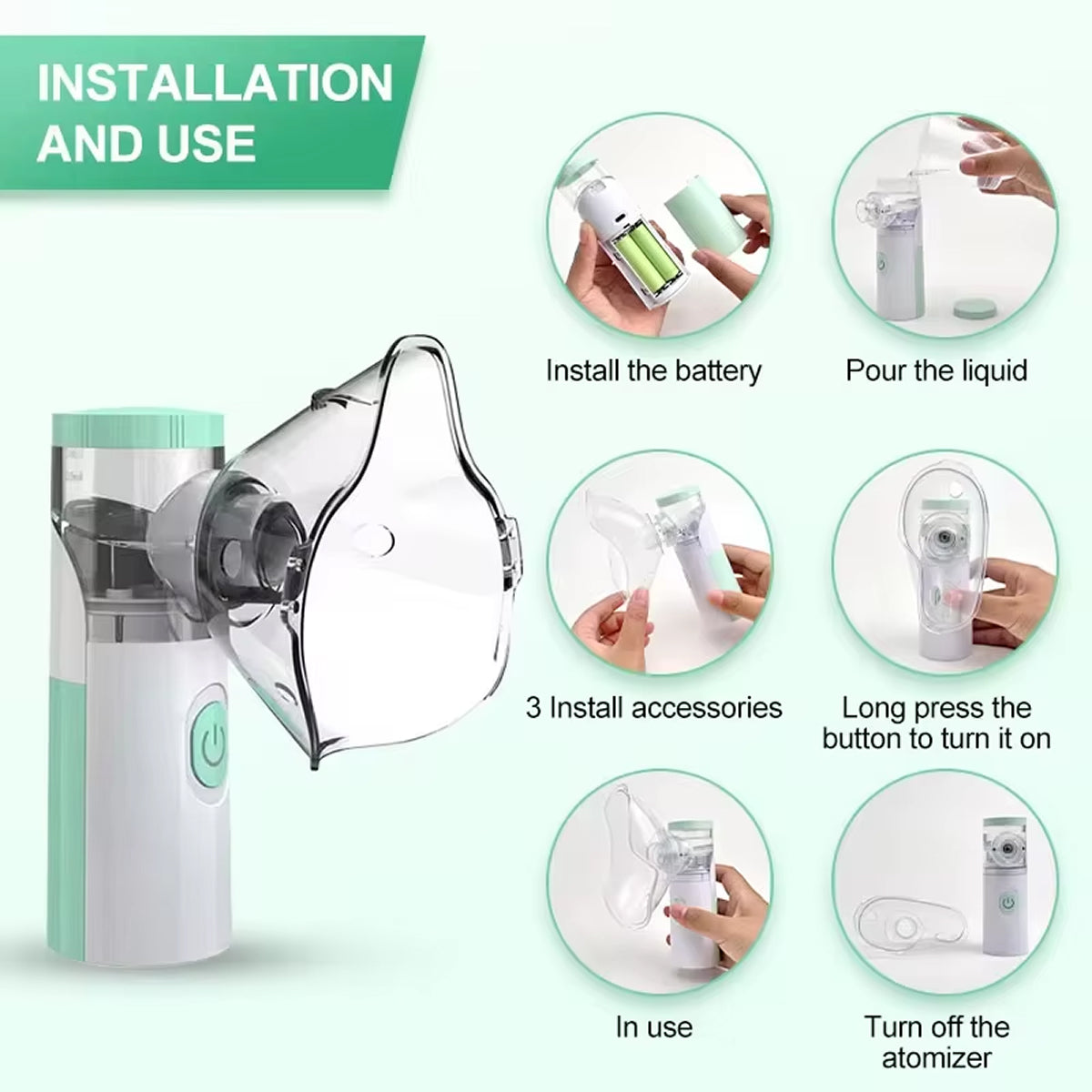 AeroEzex Portable Mesh Nebulizer - Whisper-Quiet, 1-3 Micron Fine Mist, 45° Leak-Proof