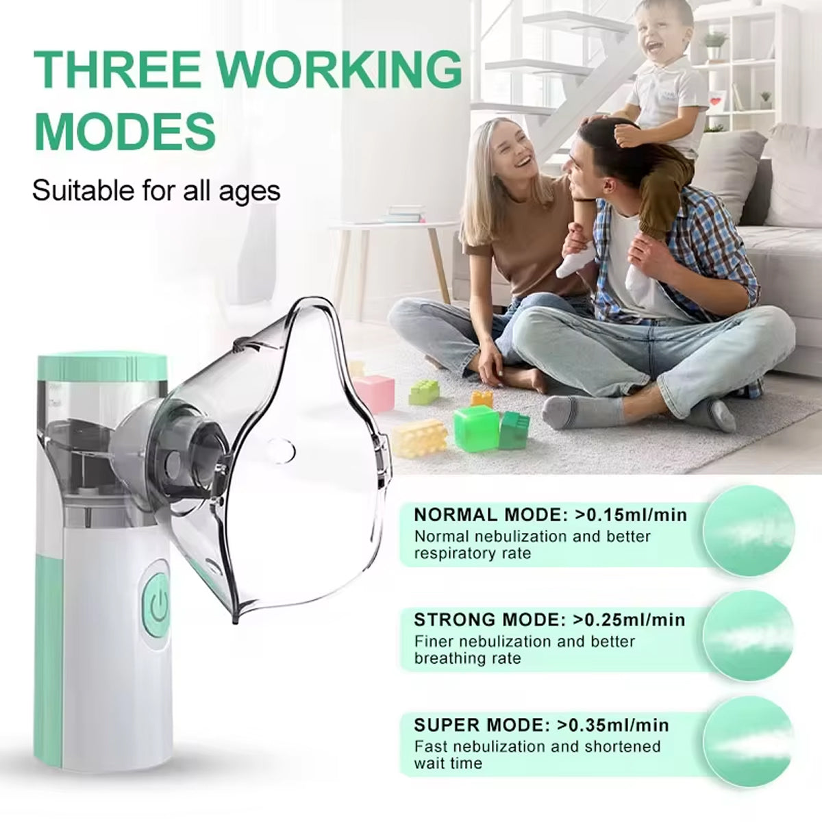 AeroEzex Portable Mesh Nebulizer - Whisper-Quiet, 1-3 Micron Fine Mist, 45° Leak-Proof