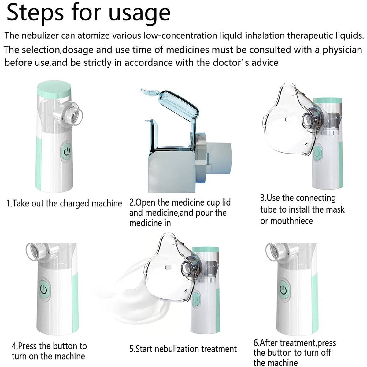 AeroEzex Portable Mesh Nebulizer - Whisper-Quiet, 1-3 Micron Fine Mist, 45° Leak-Proof