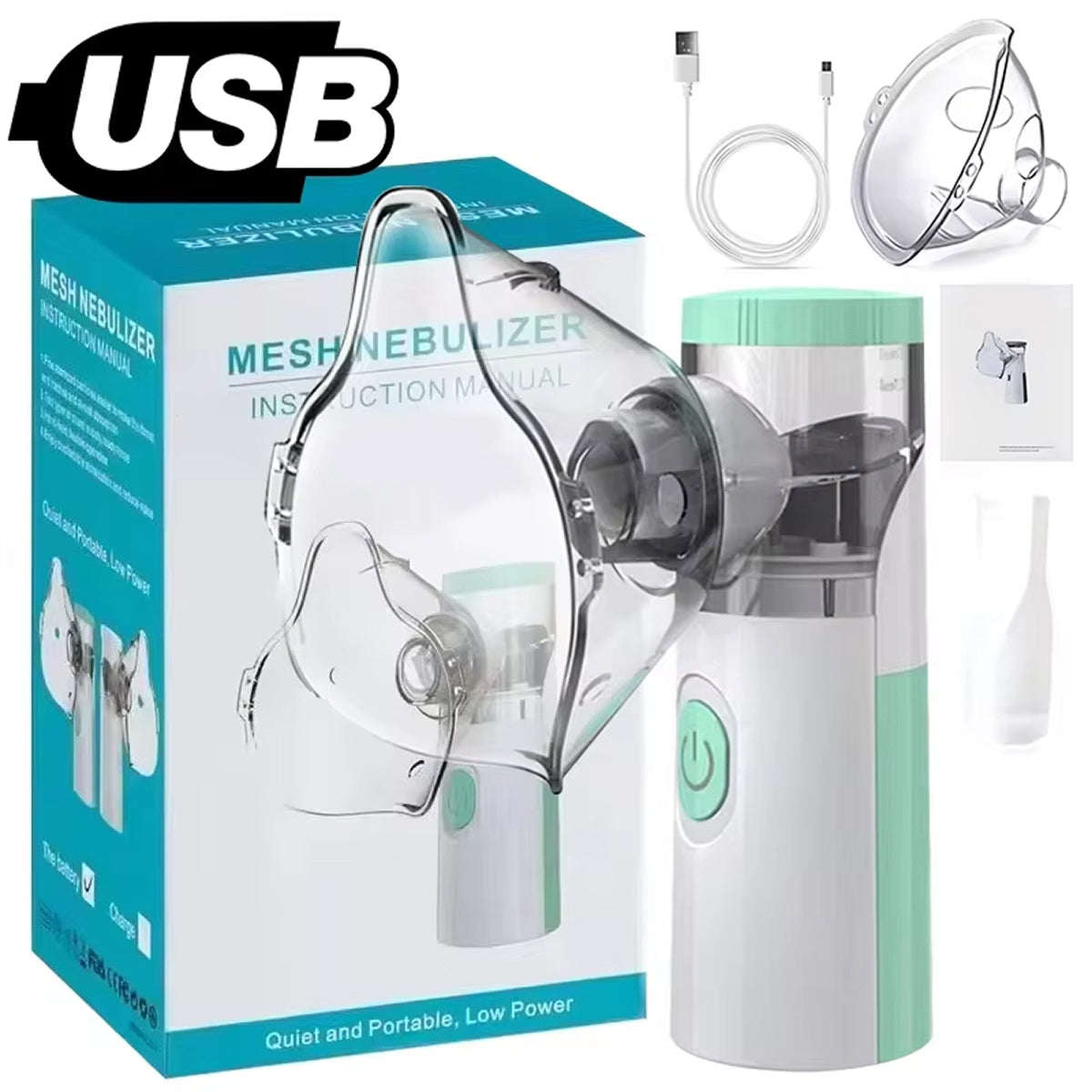 AeroEzex Portable Mesh Nebulizer - Whisper-Quiet, 1-3 Micron Fine Mist, 45° Leak-Proof
