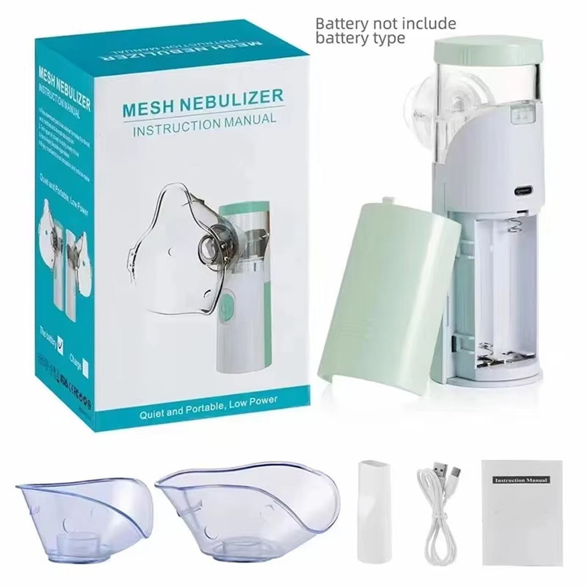 AeroEzex Portable Mesh Nebulizer - Whisper-Quiet, 1-3 Micron Fine Mist, 45° Leak-Proof