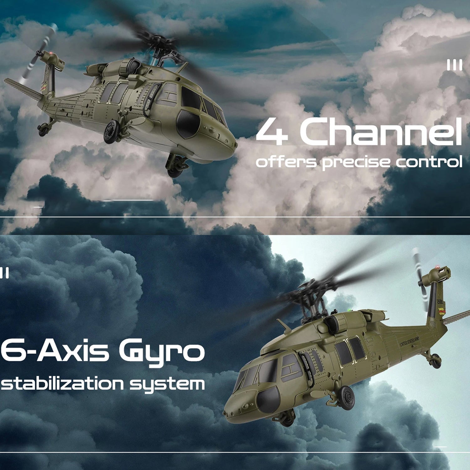 AiriRotor Black Hawk Military RC Helicopter with 11200KV Brushless Motor, 6-Axis Gyroscope and Triple Modular Battery System