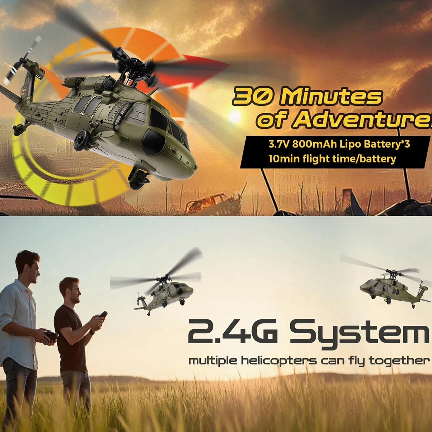 AiriRotor Black Hawk Military RC Helicopter with 11200KV Brushless Motor, 6-Axis Gyroscope and Triple Modular Battery System