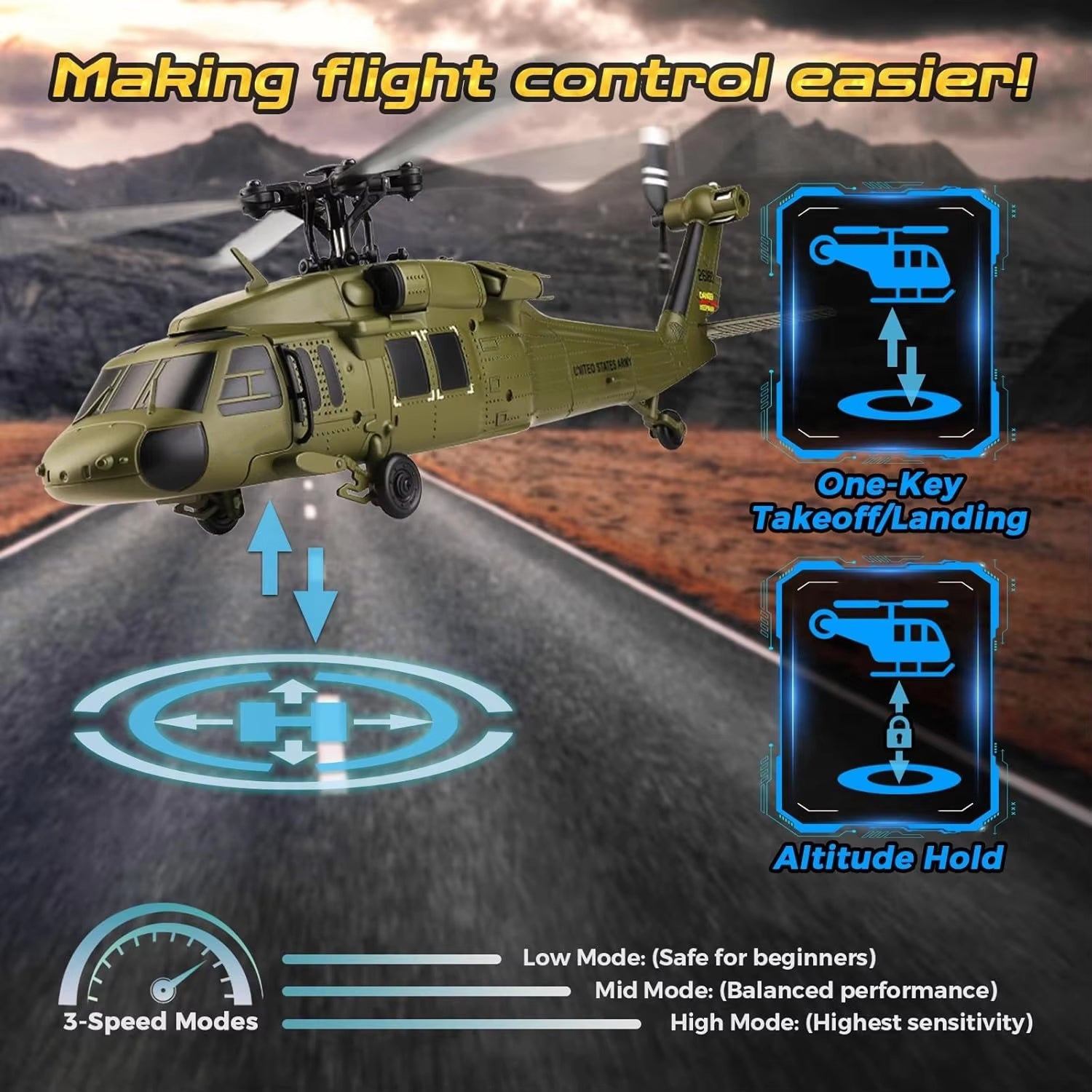 AiriRotor Black Hawk Military RC Helicopter with 11200KV Brushless Motor, 6-Axis Gyroscope and Triple Modular Battery System