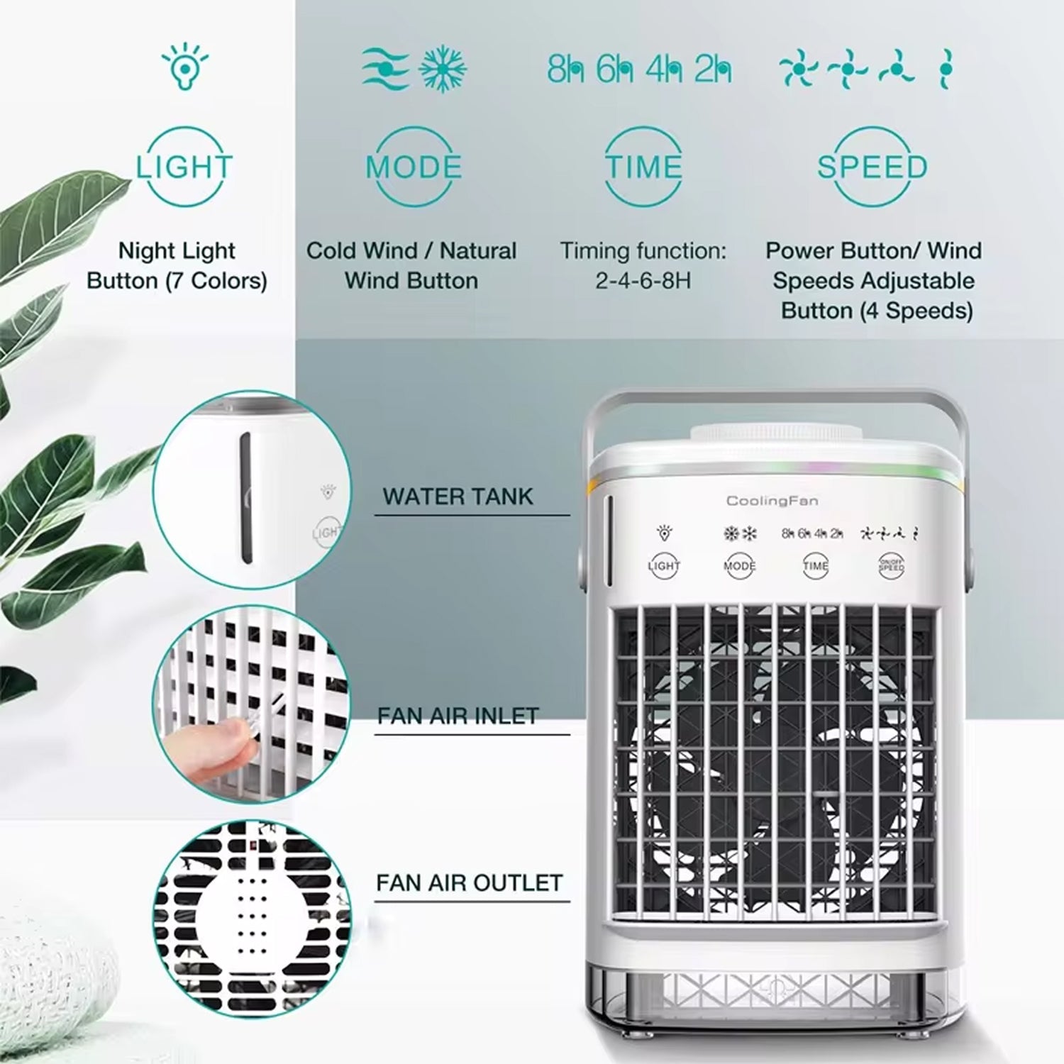 ArcticCori Portable Air Conditioner 700ml USB Personal Air Cooler 4 Speeds for Bedroom and Office