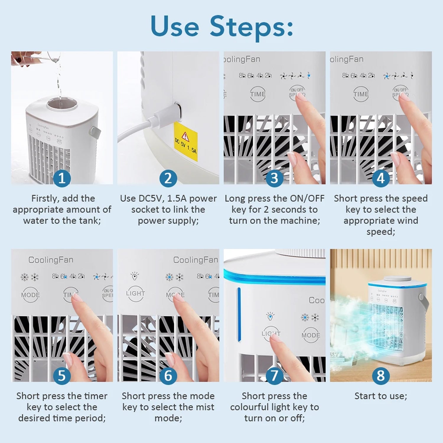 ArcticCori Portable Air Conditioner 700ml USB Personal Air Cooler 4 Speeds for Bedroom and Office