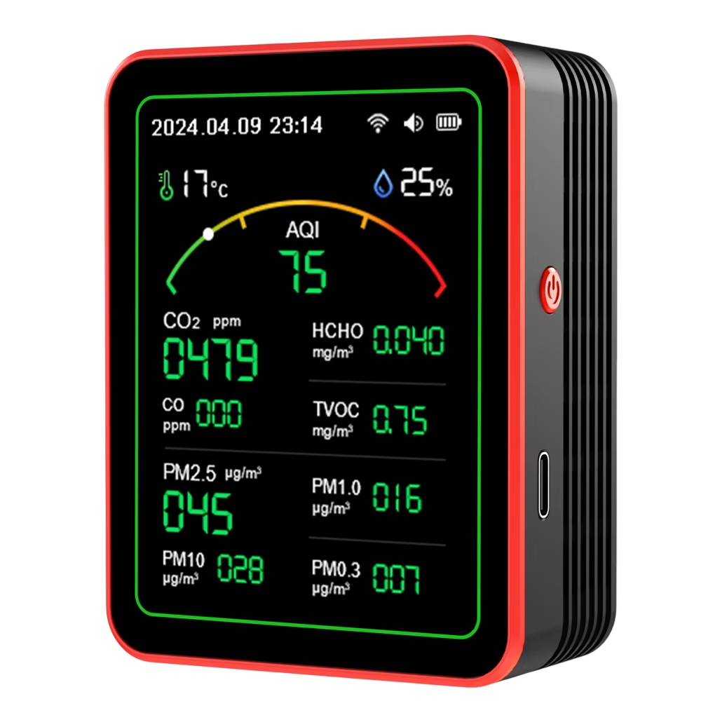 AtmoxAir Air Quality Monitor - 15-in-1 Indoor Pollution Detector, WiFi App Control with NDIR CO2 Sensor