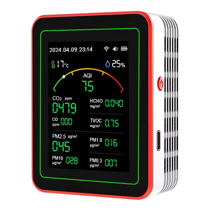 AtmoxAir Air Quality Monitor - 15-in-1 Indoor Pollution Detector, WiFi App Control with NDIR CO2 Sensor