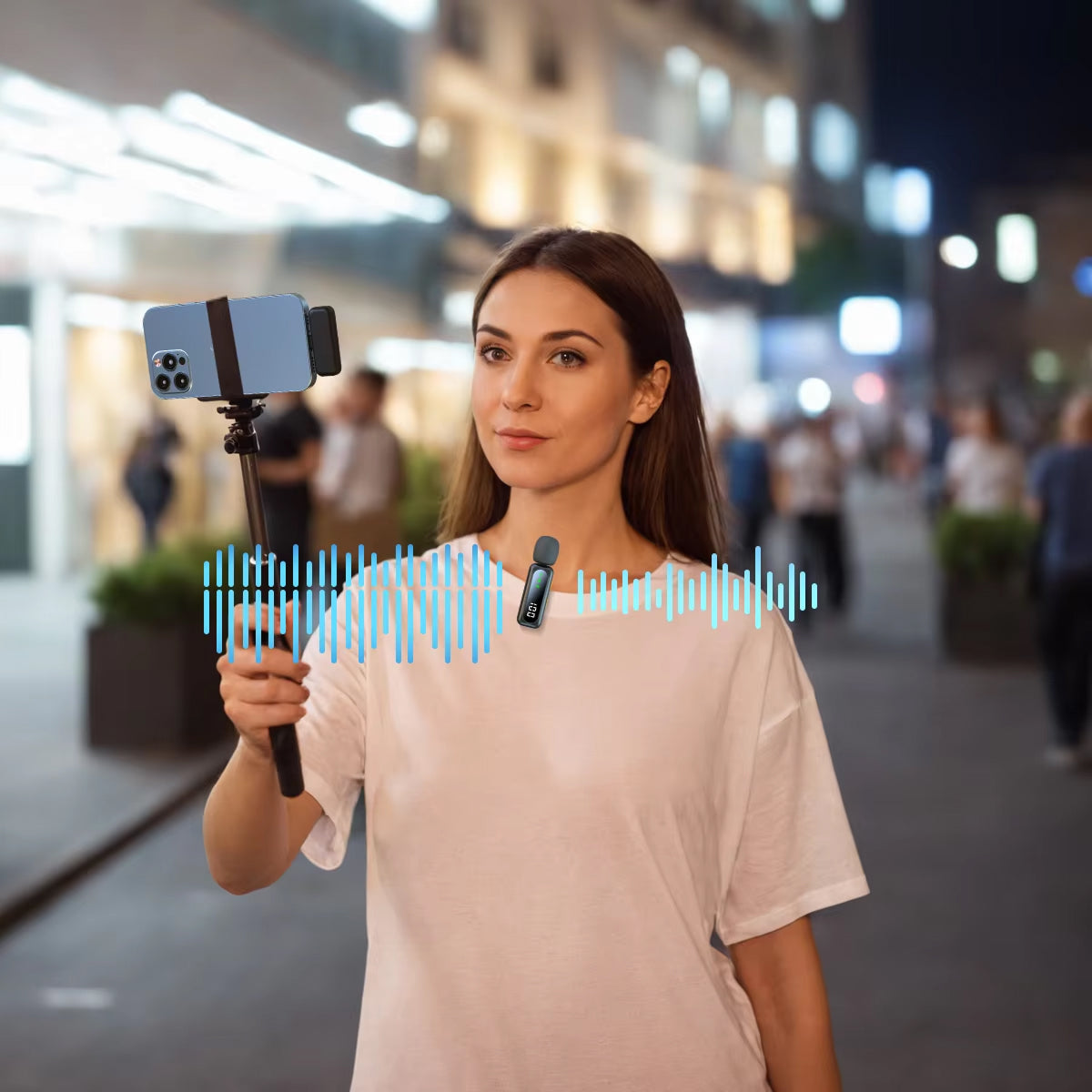 AuziMic Wireless Lavalier Microphone 48KHz/24-Bit Hi-Res AI Noise Cancellation 50m Range