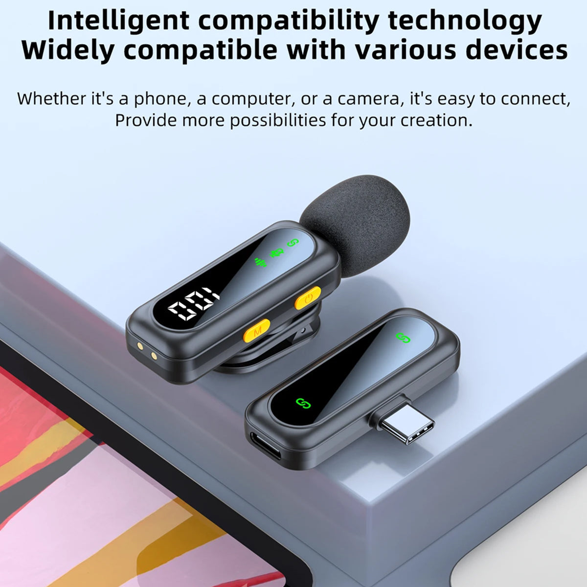 AuziMic Wireless Lavalier Microphone 48KHz/24-Bit Hi-Res AI Noise Cancellation 50m Range