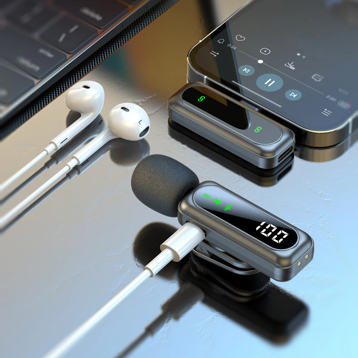 AuziMic Wireless Lavalier Microphone 48KHz/24-Bit Hi-Res AI Noise Cancellation 50m Range