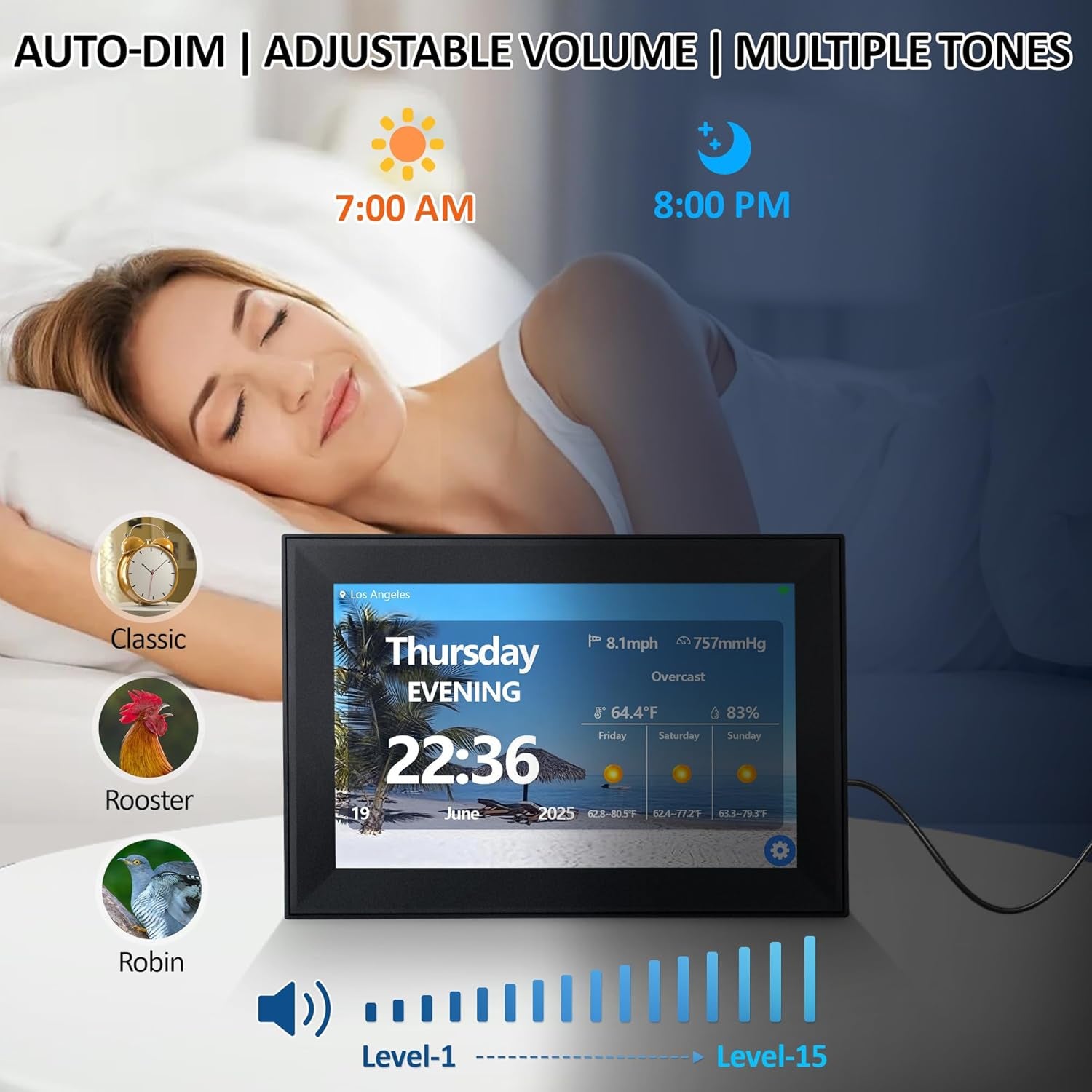 Digital Calendar 10.1-Inch Day Clock for Seniors Medication Alarm