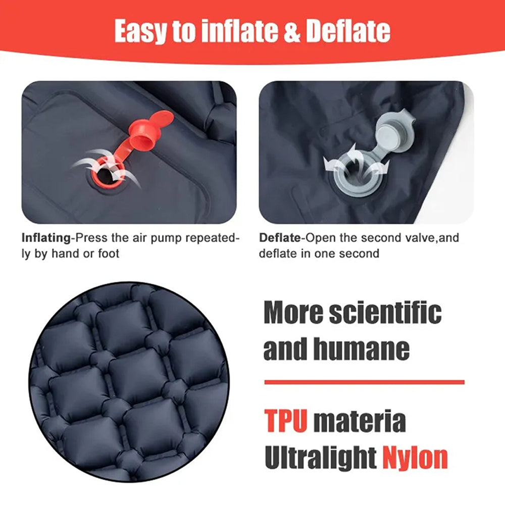 BaSlipix Backpacking Sleeping Pad with Integrated Foot Pump and Built-in Pillow