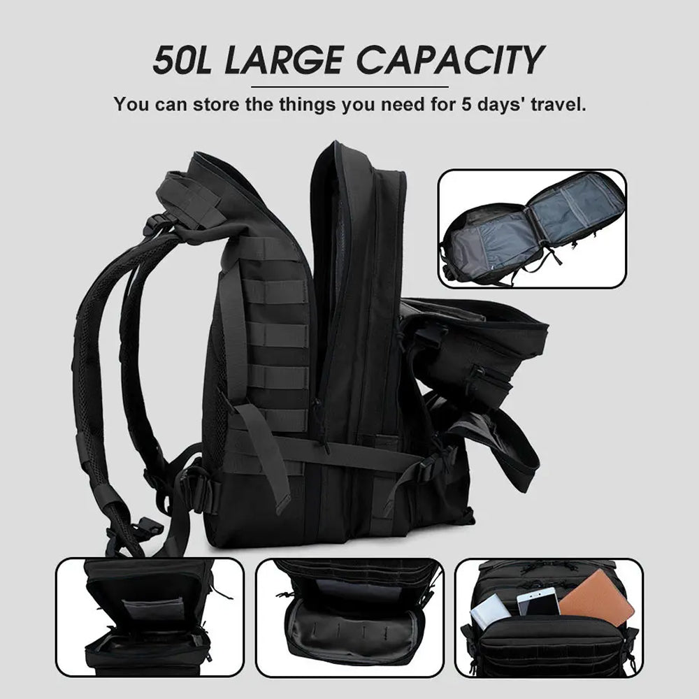 BagForis 50L Tactical Backpack 900D Oxford Waterproof Military MOLLE Rucksack