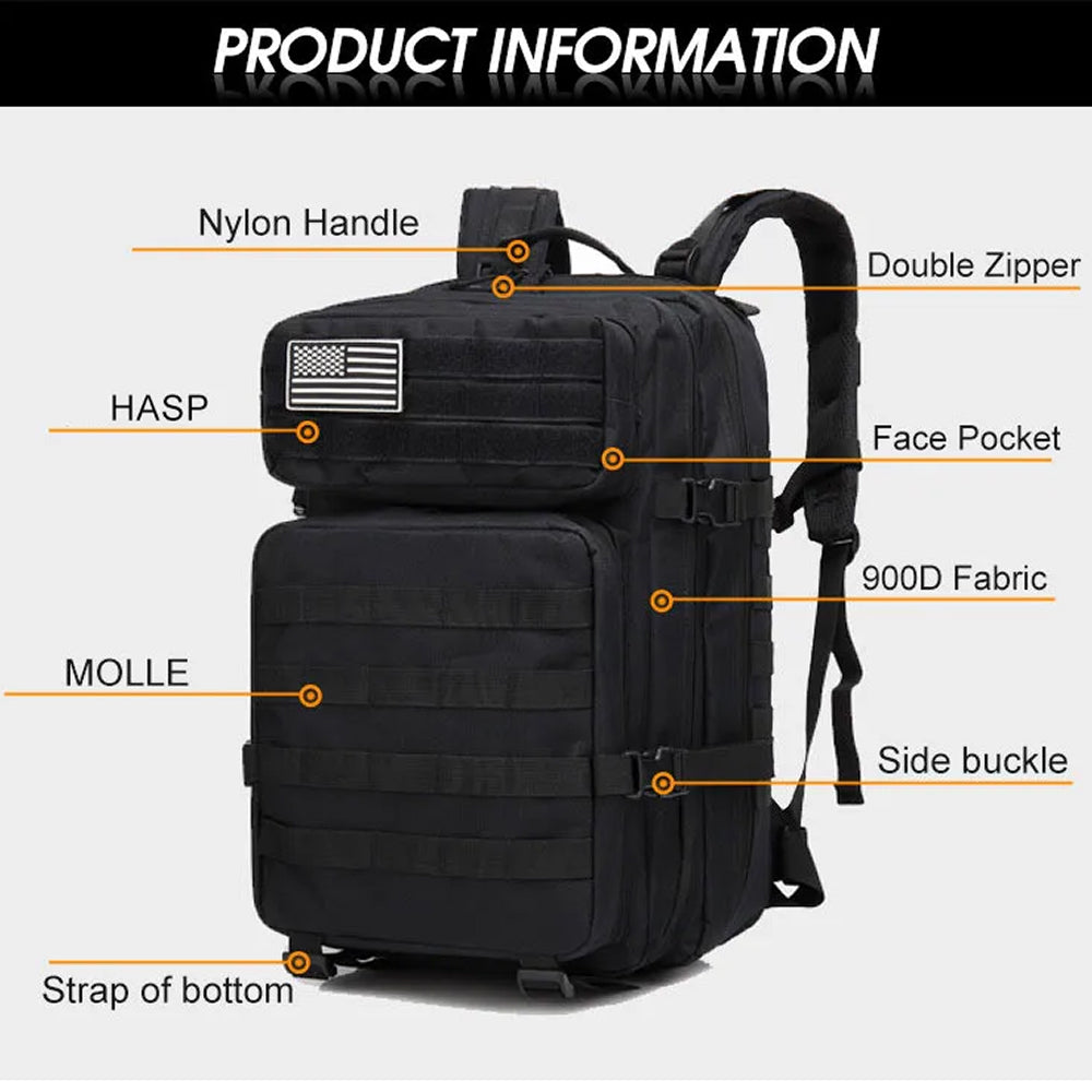 BagForis 50L Tactical Backpack 900D Oxford Waterproof Military MOLLE Rucksack