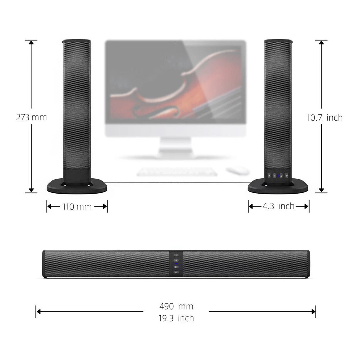 BariSovix 4-Speaker Surround Soundbar with Subwoofer