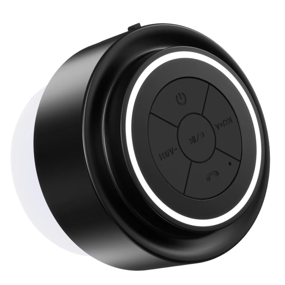 Title: BathMuci IP67 Waterproof Shower Speaker - TWS Stereo Sound, Detachable Suction Cup, RGB LED Lights