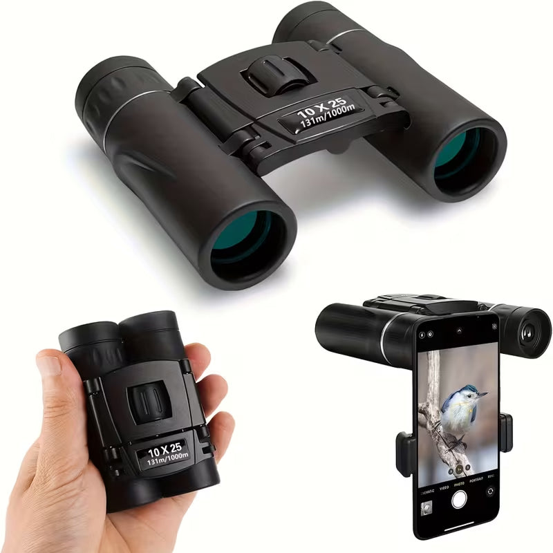 BiniClaxi 10x25 Compact Binoculars with Smartphone Adapter