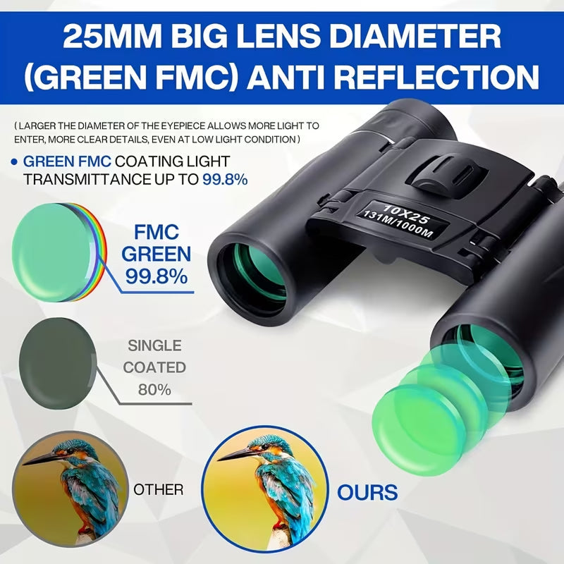 BiniClaxi 10x25 Compact Binoculars with Smartphone Adapter