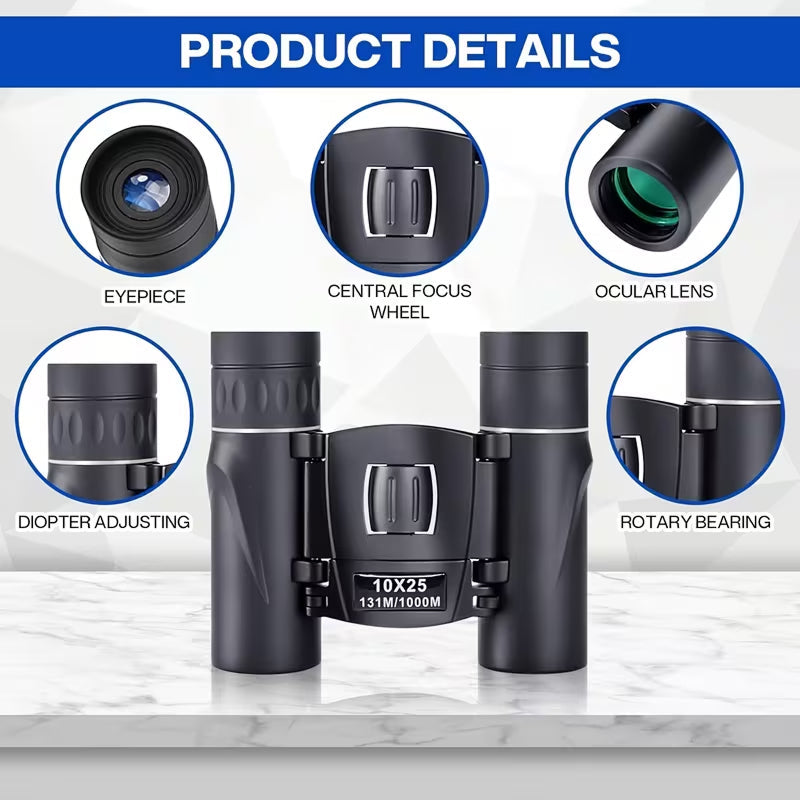 BiniClaxi 10x25 Compact Binoculars with Smartphone Adapter