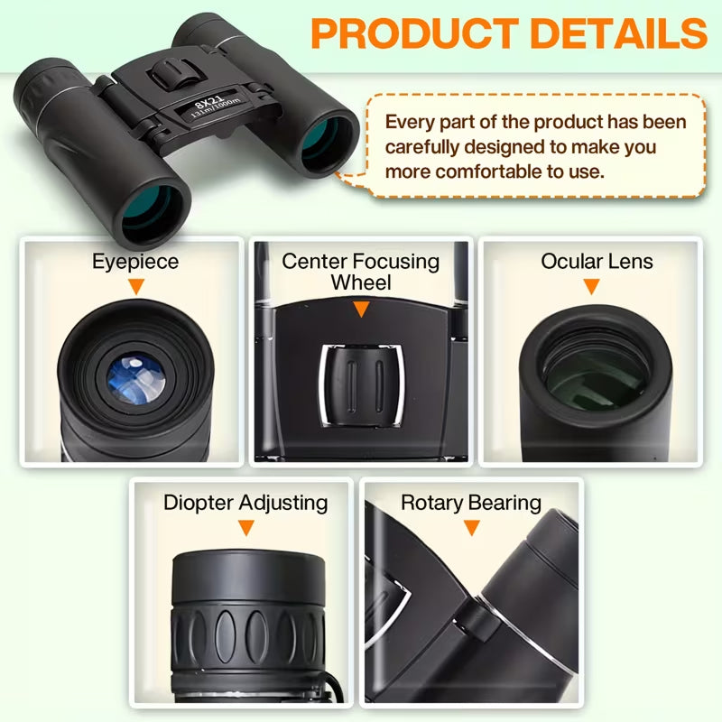 BiniClaxi 10x25 Compact Binoculars with Smartphone Adapter