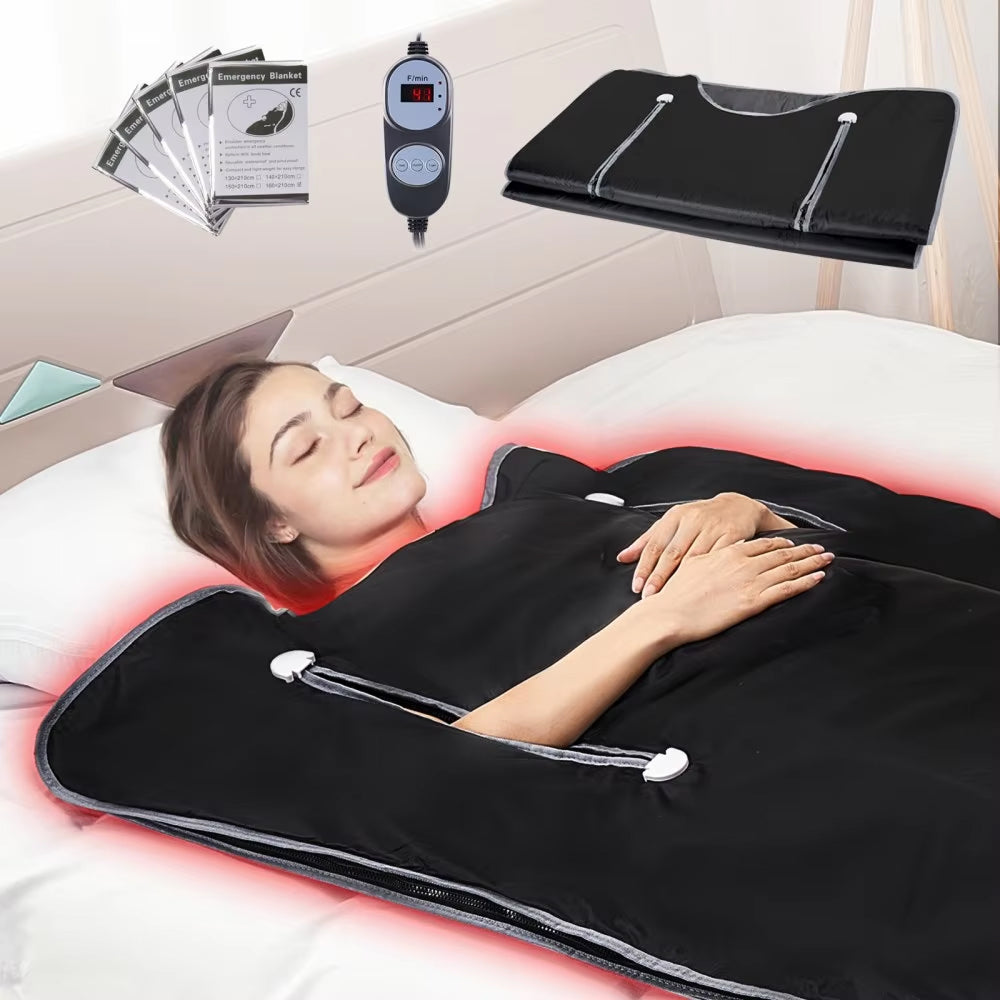 BlaSauno Professional 9-Layer Far-Infrared Sauna Blanket with Bluetooth App Control, 176°F High-Heat Therapy and 10 Detox Wraps