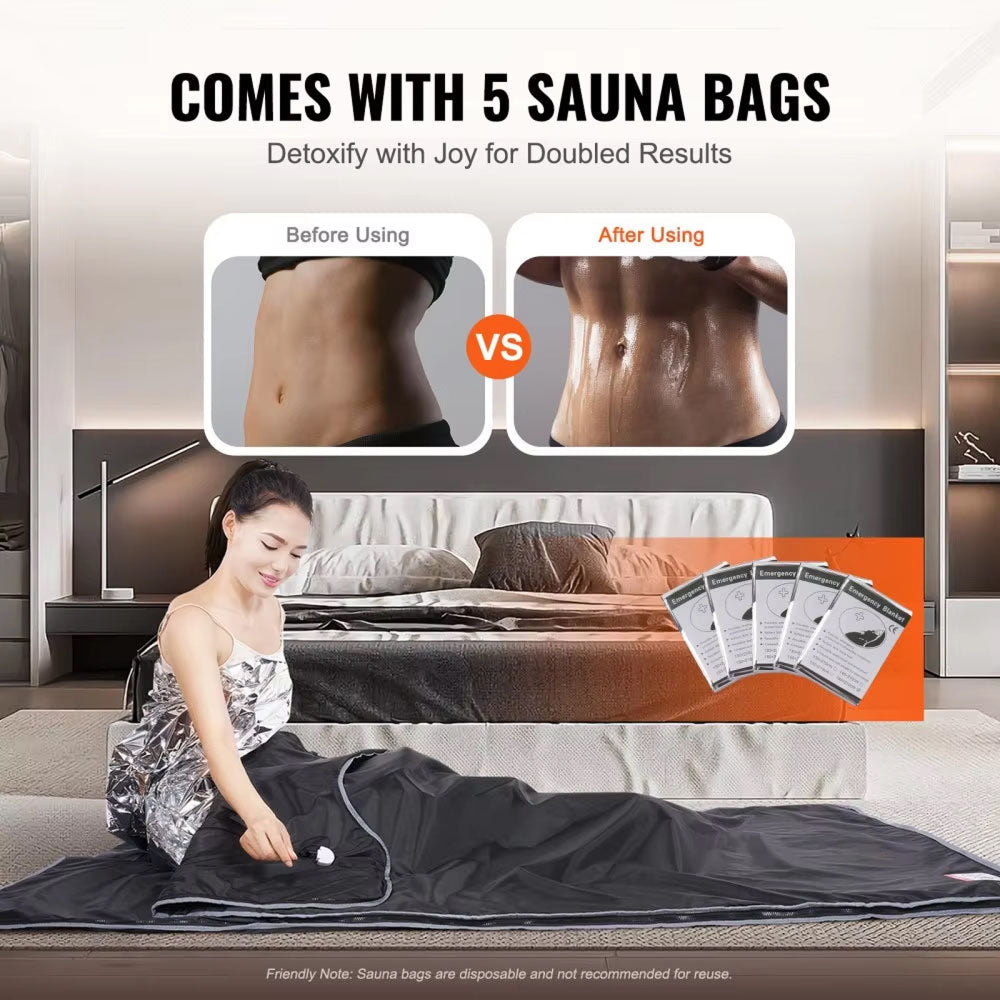 BlaSauno Professional 9-Layer Far-Infrared Sauna Blanket with Bluetooth App Control, 176°F High-Heat Therapy and 10 Detox Wraps