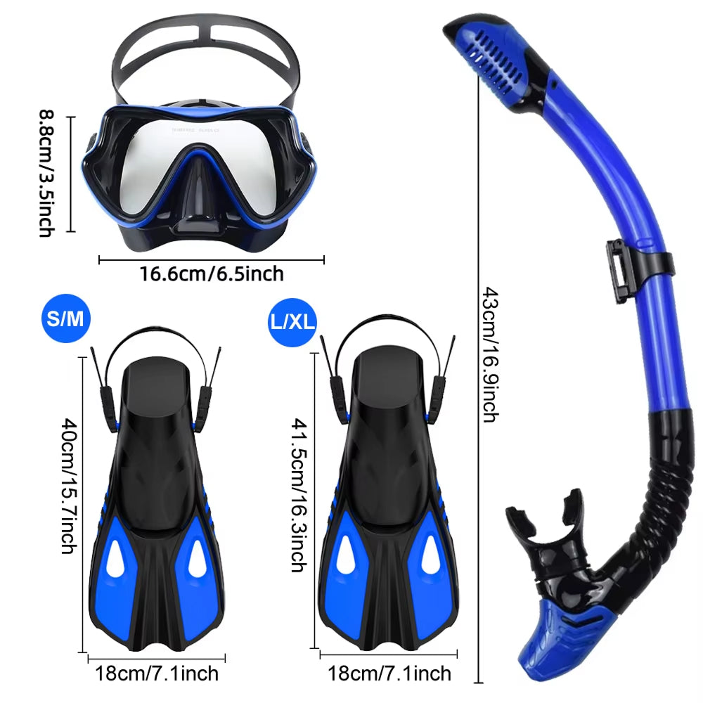 BlicMask 3-in-1 Snorkeling Set with Anti-Fog Mask and Fins