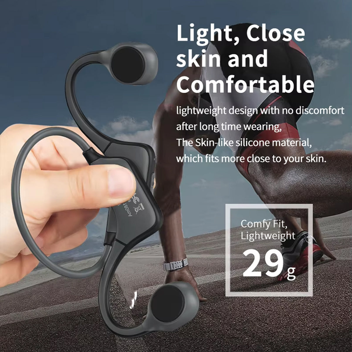 BociEarix Bone Conduction Headphones Bluetooth 5.0 IPX6 Waterproof 29g for Running and Cycling